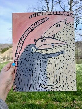 Possum Hug Painting Folk Art
